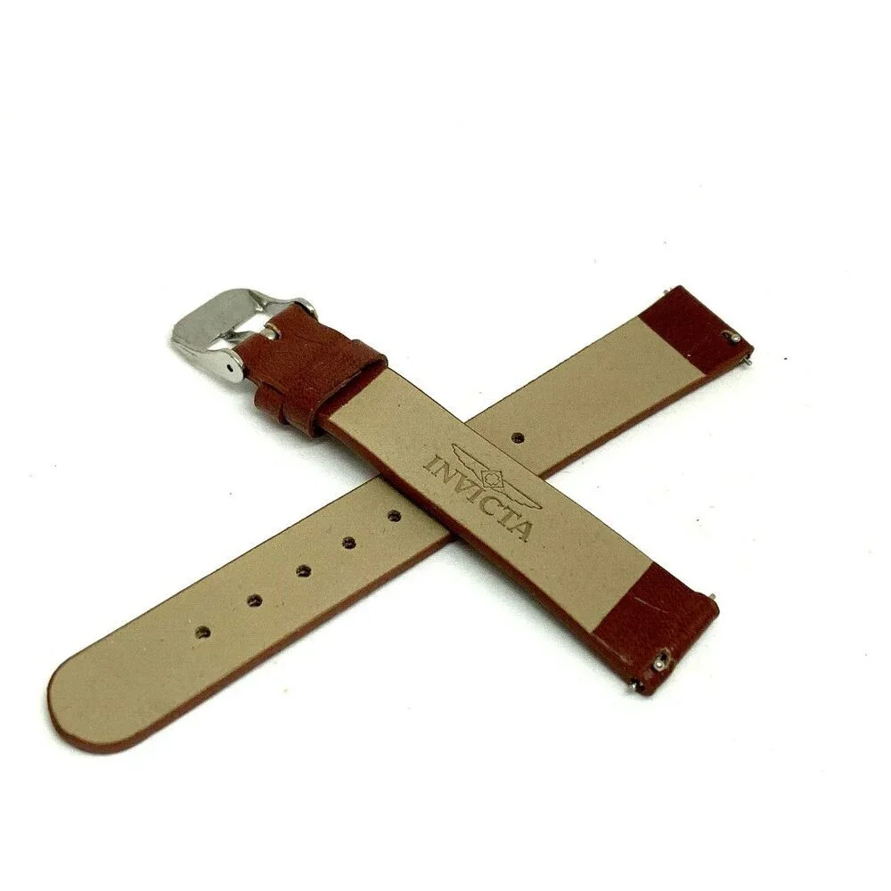Invicta Women's Watch Replacement Band Brown Leather 16mm Lug Silver Steel Clasp